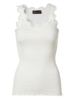 Rosemunde ikoniske Babette silketop med blonder - New white